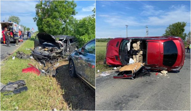 Accident cu șapte victime și trei mașini, la Arad: 3 femei au rămas încarcerate, 2 copii au fost răniți