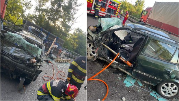 O mașină a fost spulberată de un TIR, pe Valea Oltului. Şoferul autoturismului a murit pe loc, un rănit a fost dus la spital