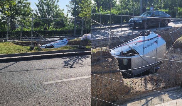 Un șofer din București a ajuns de urgență la spital după ce a căzut cu mașina într-o groapă din Sectorul 2