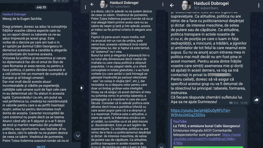 „Haiducii Dobrogei”, canalul de Telegram unde Eugen Sechila îl promova pe Călin Georgescu și organiza tabere de supraviețuire asociate cu legionarismul