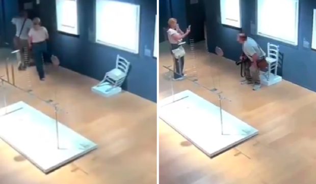 Momentul în care un turist face bucăți un scaun cu cristale „Van Gogh”. Piesa antică de mobilier a cedat sub greutatea bărbatului I VIDEO