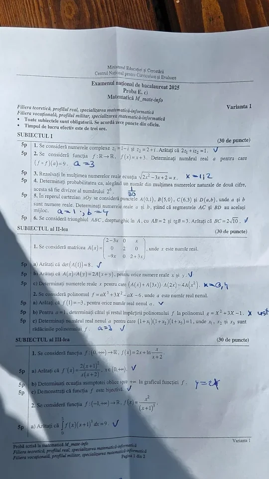 Subiecte BAC matematică 2025. Ce le-a picat elevilor la proba obligatorie a profilului la Bacalaureat