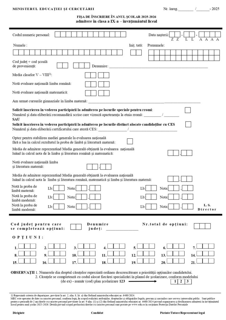 fisa inscriere liceu