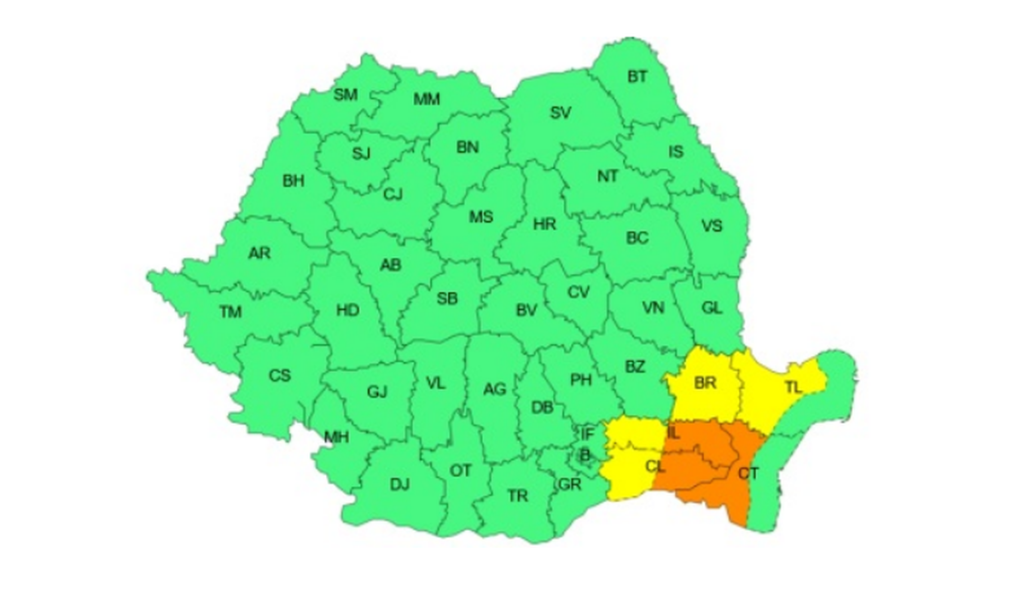 Cod portocaliu de furtuni în 13 județe. ANM anunță vijelii și ploi torențiale de până la 60 l/mp