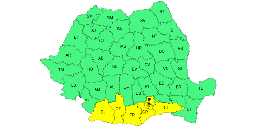 Cod galben de caniculă în șapte județe din România. Harta zonelor în care temperaturile vor fi deosebit de ridicate