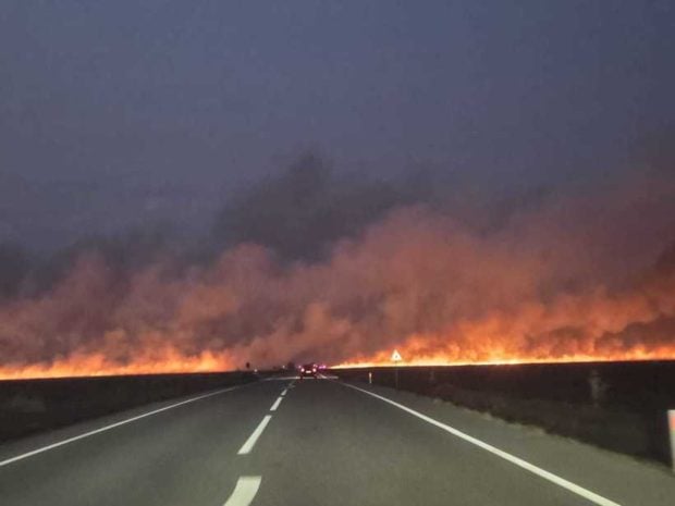 Incendiu puternic de vegetație uscată în județul Dolj. Traficul pe DN 56, zona Maglavit – Moţăţei Gară, este blocat