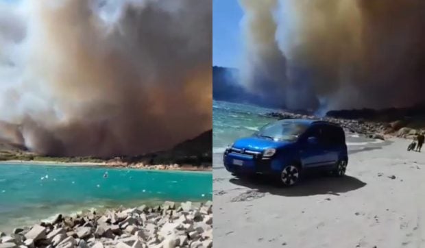 Incendiul violent a ajuns până la plajă, în Sardinia. Momentul în care turiștii disperați fug din calea flăcărilor