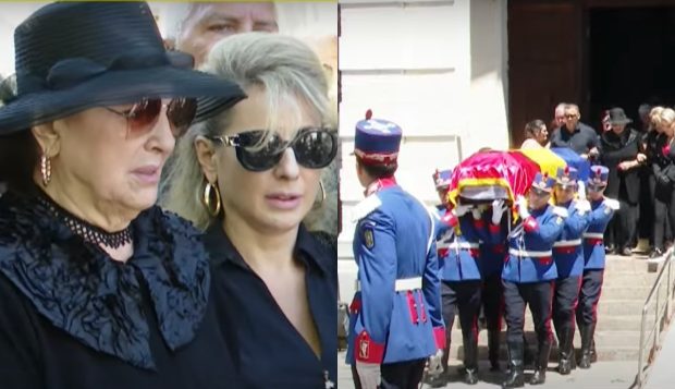 Imagini de la înmormântarea lui Ion Cernea. Susținută de copiii Ciprian și Irinuca, Irina Loghin și-a condus soțul pe ultimul drum cu onoruri militare