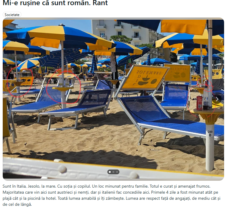 „Mi-e rușine că sunt român”, postarea unui turist de pe litoralul italian
