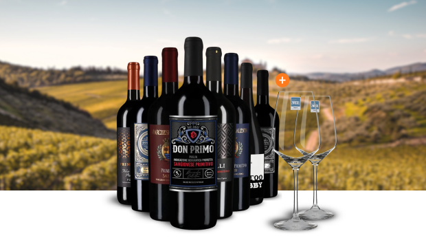 Parteneriat exclusiv: pachet de Primitivo premiat cu aur cu o reducere de 56%