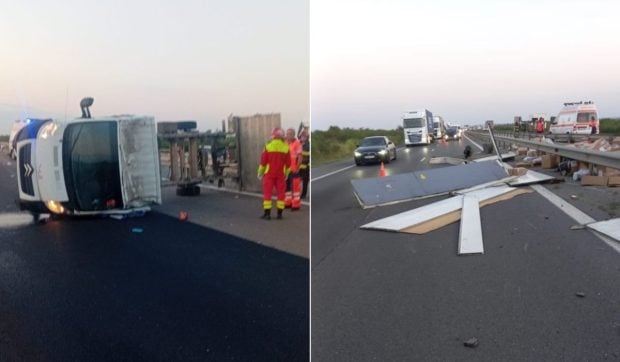 O autoutilitară a izbit glisiera mediană pe A1 București-Pitești și s-a răsturnat. Șoferul a murit pe loc