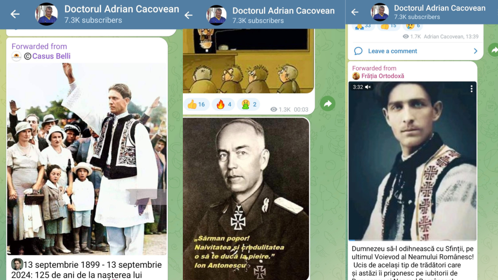 Colaj postări cu Corneliu Zelea Codreanu și Ion Antonescu pe canalul doctorului Adrian Cacovean