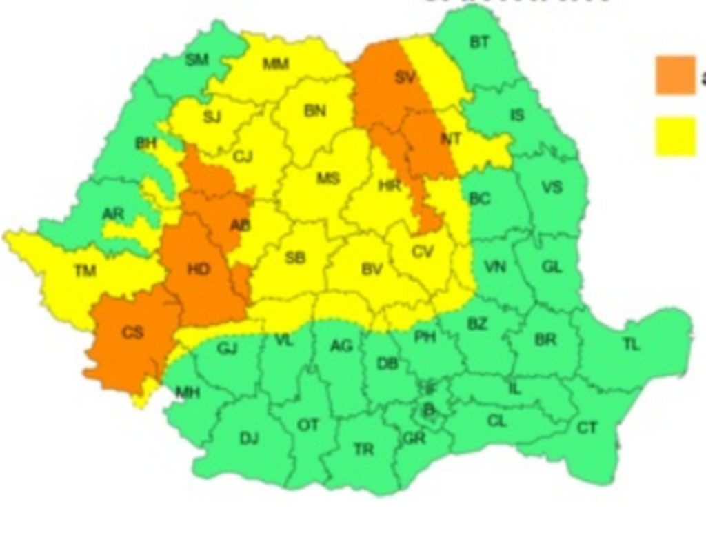 Caniculă, furtuni, ploi torențiale și grindină. Harta județelor aflate sub avertizări meteo ANM de vreme extremă