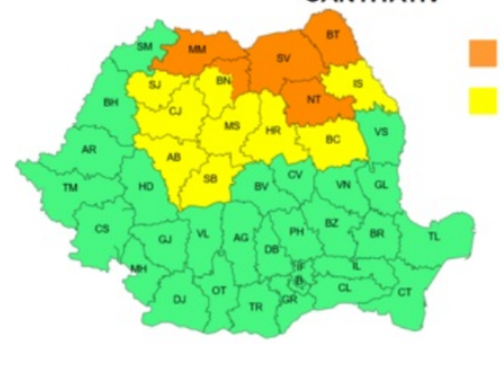 Caniculă, furtuni, ploi torențiale și grindină. Harta județelor aflate sub avertizări meteo ANM de vreme extremă