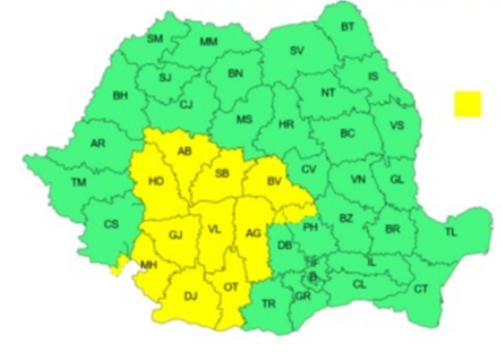 Caniculă, furtuni, ploi torențiale și grindină. Harta județelor aflate sub avertizări meteo ANM de vreme extremă