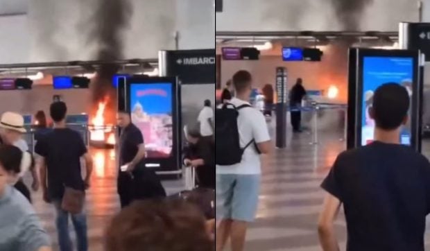 Turiștii îngroziți au fugit de pe un aeroport internațional, după ce un bărbat a „dat foc ghișeului de check-in” în timpul unui atac armat cu ciocanul