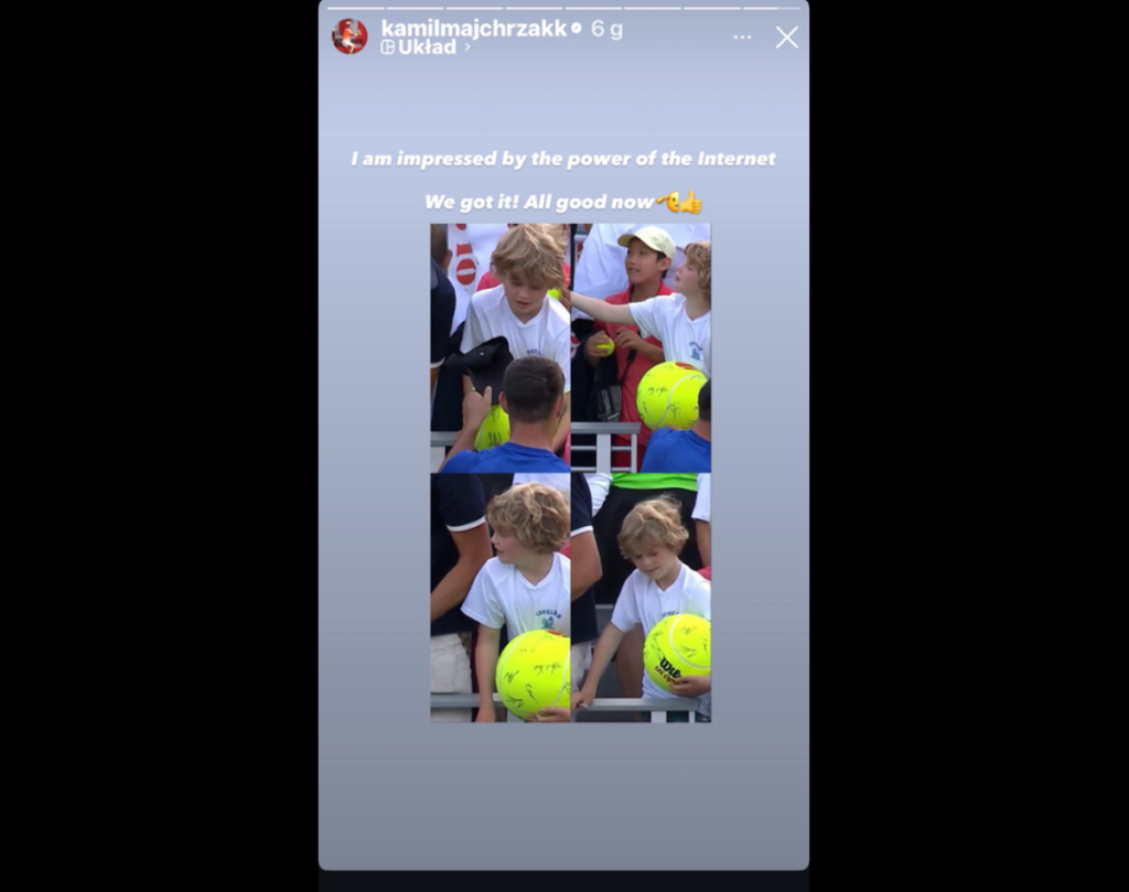 Un adult în toată firea a furat șapca unui copil, primită de la tenismenul Majchrzak la US Open, iar internetul a pornit la vânătoare