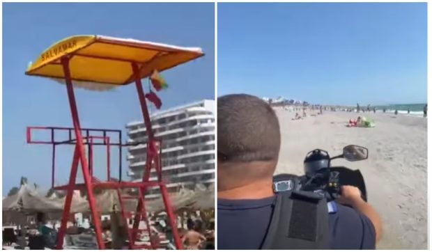 Turist scos din apă de jandarmi și încătușat pentru că nu voia să iasă din mare, deși era arborat steagul roșu I VIDEO