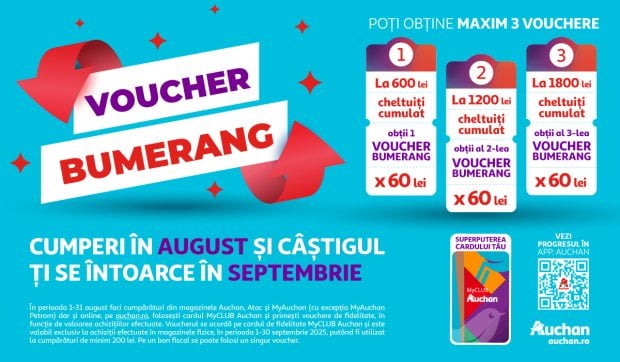 Cumpără în august de la Auchan și primești până la 180 lei înapoi în septembrie