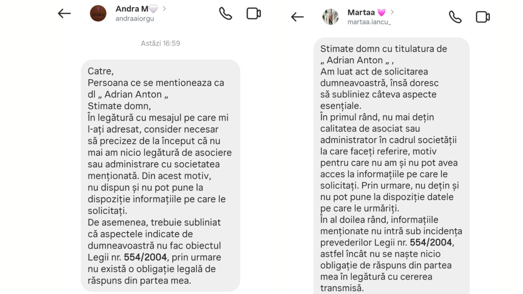 colaj cu răspunsurile Martei Iancu și Andrei Moldoveanu