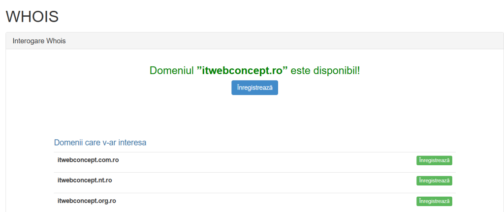 domeniul companiei Itweb Concept SRL este disponibil pe internet