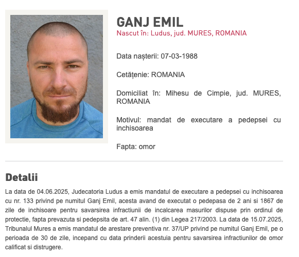 Emil Gânj este căutat de două luni fără succes. Foto: politiaromana.ro