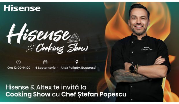 Hisense Cooking Show a ajuns la Altex Pallady în București: spectacol culinar cu Chef Ștefan Popescu