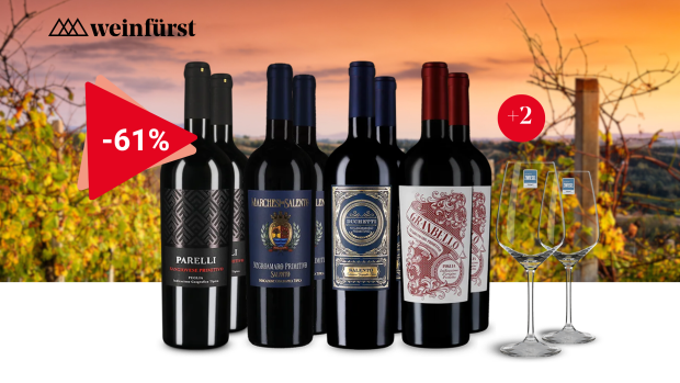 Patru vinuri Primitivo aurite, acum cu discount incredibil de 61%! Ai și livrare gratuită cu codul LROX9P2!