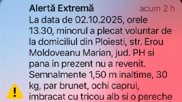 Mai mulți ploieșteni au fost treziți la 6.00 de un mesaj RO-Alert cu dispariția unui copil care fusese deja găsit
