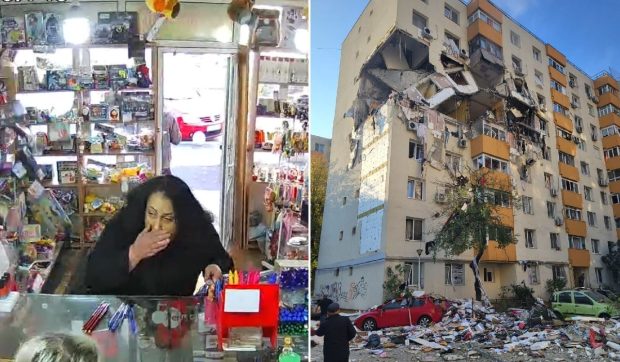Momentul în care a explodat blocul din București a fost surprins de o cameră de supraveghere dintr-un magazin din Rahova