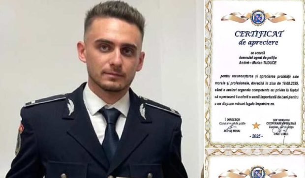 Un polițist din Timiș a refuzat mita de două ori și a fost premiat pentru integritate