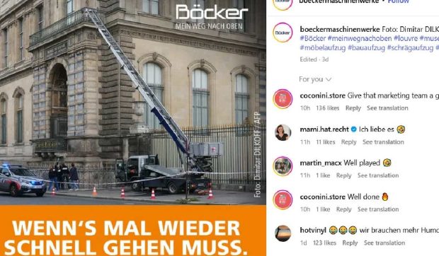 Liftul folosit la jaful de la Luvru, promovat de producător cu o fotografie de la fața locului: „Când lucrurile trebuie făcute rapid”