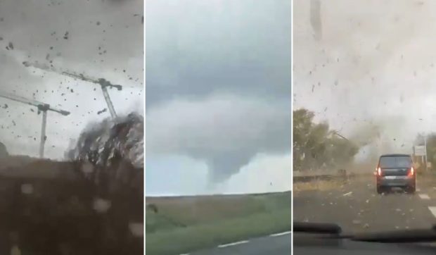 O tornadă devastatoare a ucis un muncitor de 23 de ani lângă Paris. Momentul în care rafalele puternice pun la pământ trei macarale
