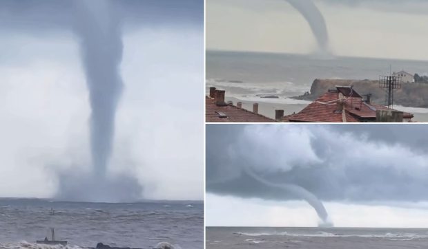 Trombă uriașă filmată în Marea Neagră. Stațiunea bulgărească Elenite, sub ape după potopul din ultimele zile