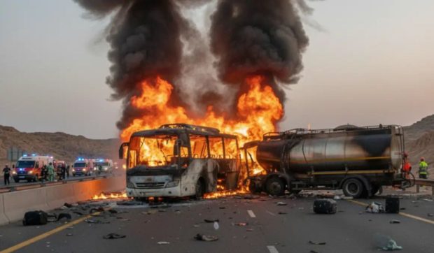 Cel puțin 45 de pelerini au ars de vii după ce autobuzul lor s-a ciocnit cu o cisternă diesel în apropiere de Medina