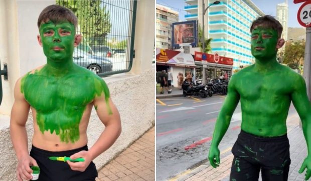 Un britanic a rămas cu pielea verde după ce s-a costumat în Hulk. Vopseaua nu s-a luat nici după șase băi: „E nebun de tot!” | VIDEO