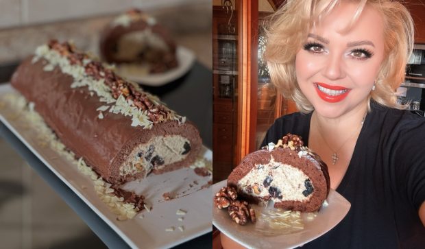 Imagine Stire Ruladă de ciocolată cu cremă de nuci și prune uscate. Rețeta recomandată de Cornelia Rednic pentru mese festive | 2review.ro