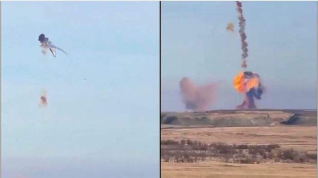Momentul în care o rachetă care poate căra încărcătură nucleară explodează la cosmodromul Yasnoye din Rusia
