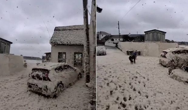 O cantitate uriașă de spumă de mare a acoperit o fermă de lângă Dublin | VIDEO