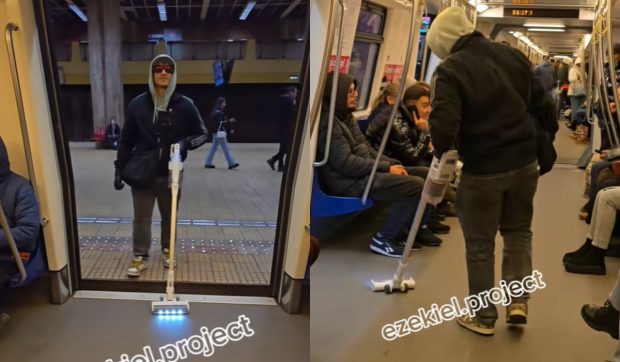 Un tânăr din București a dat cu aspiratorul în metrou și a filmat reacțiile celorlalți călători