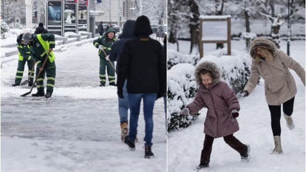 Imagini cu Bucureștiul acoperit de zăpadă. Muncitorii curăță străzile, copiii se bat cu bulgări, ANM anunță încă două zile cu ger, polei și ninsori