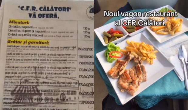 Ce mâncare se servește în vagoanele restaurant ale CFR Călători. Un român a filmat și a devenit viral: „Visele mele când am febră 40”