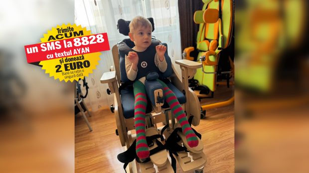 Pentru a spera la o viață mai bună, Ayan, dependent de scaunul cu rotile, are nevoie de 7.000 de euro. Băiețelul de 4 ani suferă de o boală genetică rară și poate face transplant cu celule stem în Slovacia
