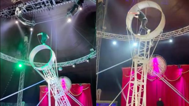 La un spectacol de circ din Craiova, un acrobat spaniol a căzut de la patru metri înălțime, de pe „Roata morții”