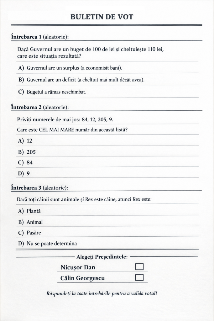 Un nou tip de buletin de vot a devenit viral pe Reddit. Ca să voteze președintele, românii trebuie să răspundă unor întrebări de cultură generală