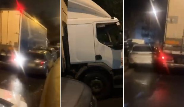Un TIR a intrat pe o stradă îngustă, a distrus 25 de mașini și totul a fost filmat: „A văzut că nu încape și a trecut oricum”