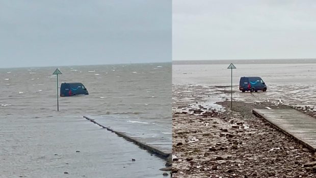 Un șofer a ajuns cu duba de livrări în mijlocul mării, după ce a urmat indicațiile GPS-ului, în Marea Britanie