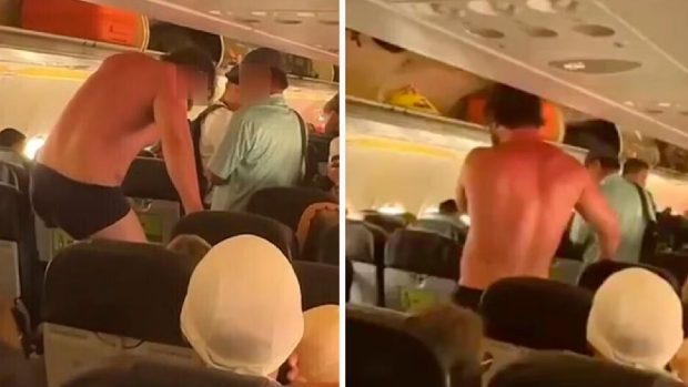 Un pasager pe jumătate gol a amenințat că va sări din avion și a forțat aterizarea de urgență: „Vreți să murim cu toții aici?” | VIDEO