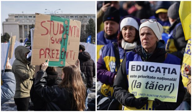 Profesorii și studenții protestează împotriva Legii Bolojan din Educație: „Școală săracă = țară needucată”