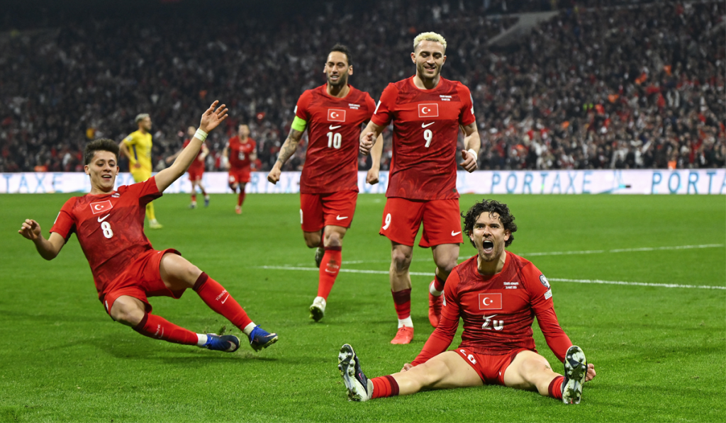 Ferdi Kadioglu după ce a înscris golul împotriva României, 26 martie 2026. Foto: AFP